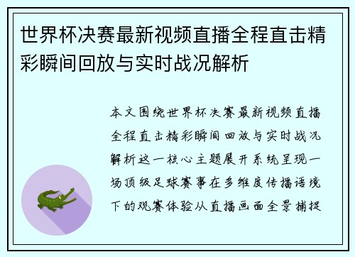 世界杯决赛最新视频直播全程直击精彩瞬间回放与实时战况解析